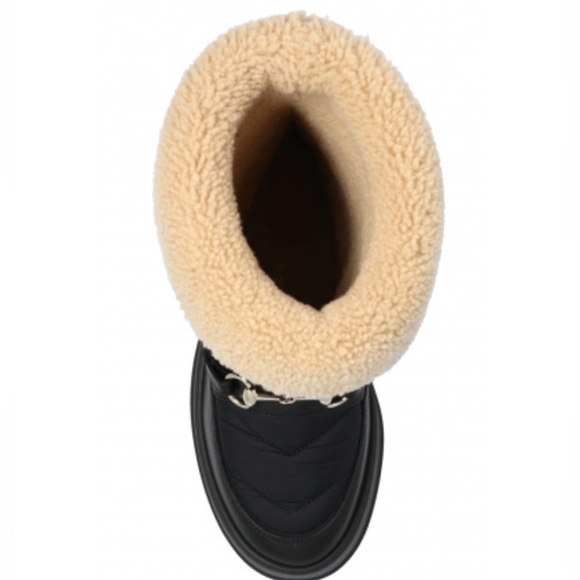 Gucci Horsebit Shearling-Trimmed Quilted Nylon and Leather Boots-Black - Picture 6 of 10